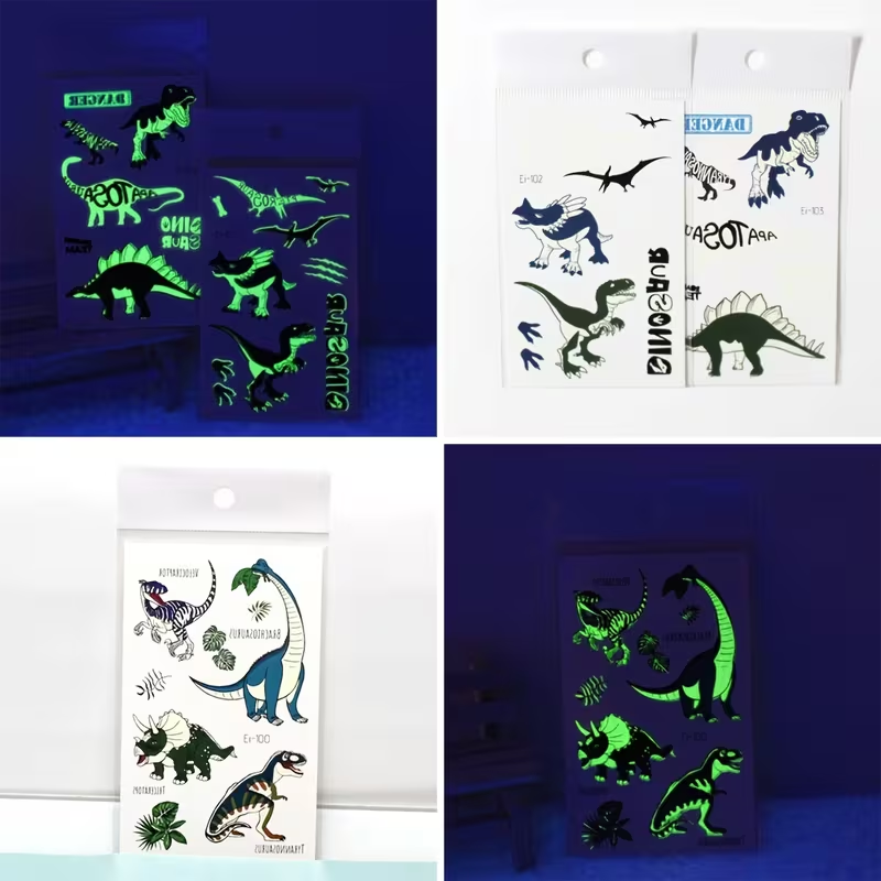10 Sheets Glow in the Dark Dinosaur Stickers for Kids – Waterproof, Reusable, T-Rex, Triceratops & More – Perfect for Birthday Party Favors, Goodie Bags & Stocking Stuffers
