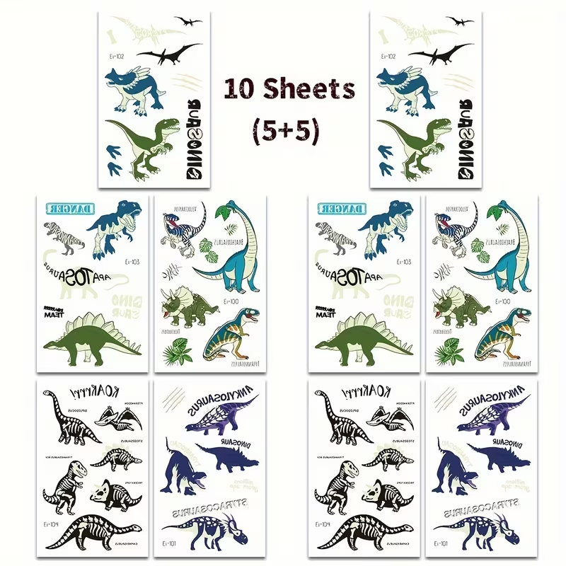 10 Sheets Glow in the Dark Dinosaur Stickers for Kids – Waterproof, Reusable, T-Rex, Triceratops & More – Perfect for Birthday Party Favors, Goodie Bags & Stocking Stuffers