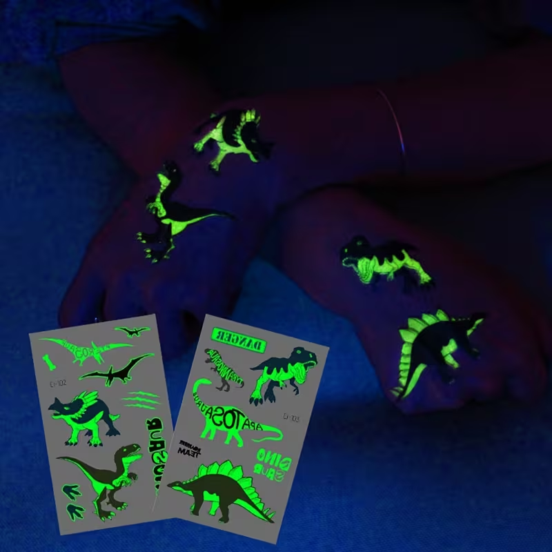 10 Sheets Glow in the Dark Dinosaur Stickers for Kids – Waterproof, Reusable, T-Rex, Triceratops & More – Perfect for Birthday Party Favors, Goodie Bags & Stocking Stuffers