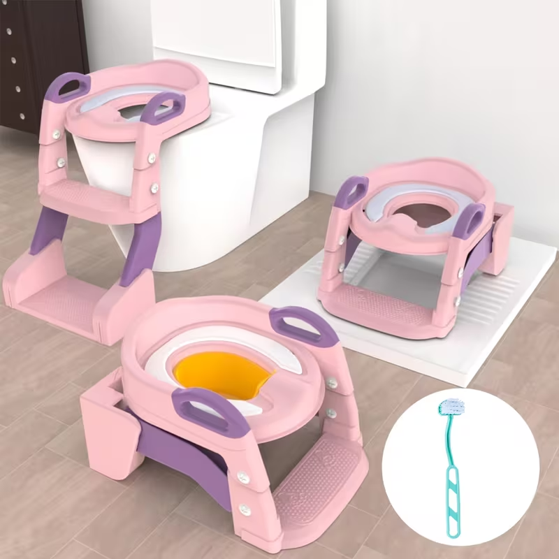 3-in-1 Potty Training Seat with Step Ladder – Safe, Anti-Slip & Adjustable Height, Foldable for Easy Storage，Saves Space & Money