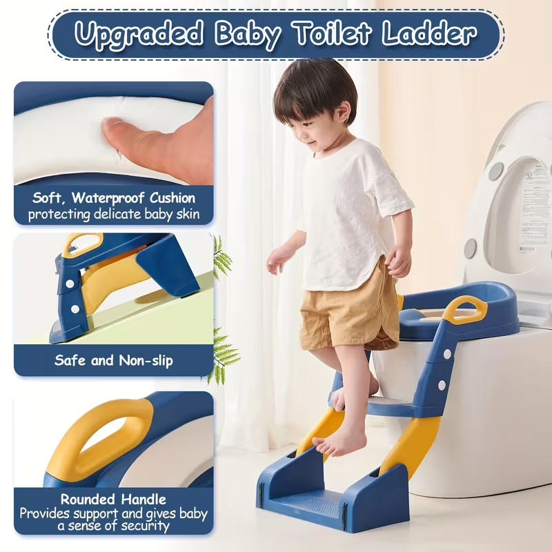 3-in-1 Potty Training Seat with Step Ladder – Safe, Anti-Slip & Adjustable Height, Foldable for Easy Storage，Saves Space & Money