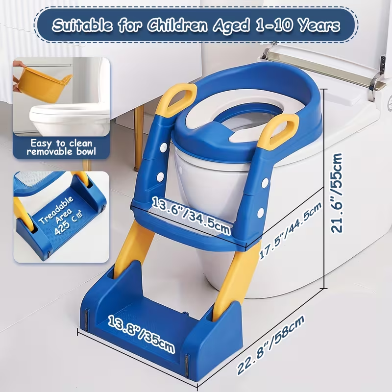 3-in-1 Potty Training Seat with Step Ladder – Safe, Anti-Slip & Adjustable Height, Foldable for Easy Storage，Saves Space & Money