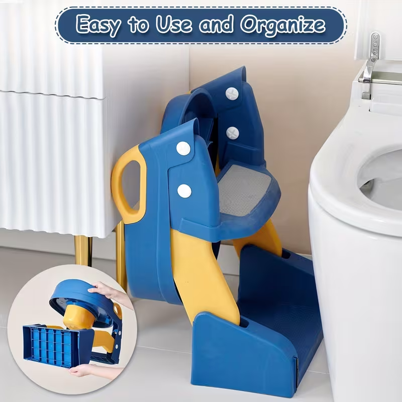 3-in-1 Potty Training Seat with Step Ladder – Safe, Anti-Slip & Adjustable Height, Foldable for Easy Storage，Saves Space & Money