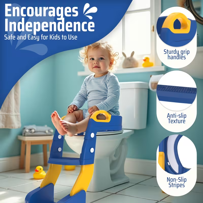 3-in-1 Potty Training Seat with Step Ladder – Safe, Anti-Slip & Adjustable Height, Foldable for Easy Storage，Saves Space & Money