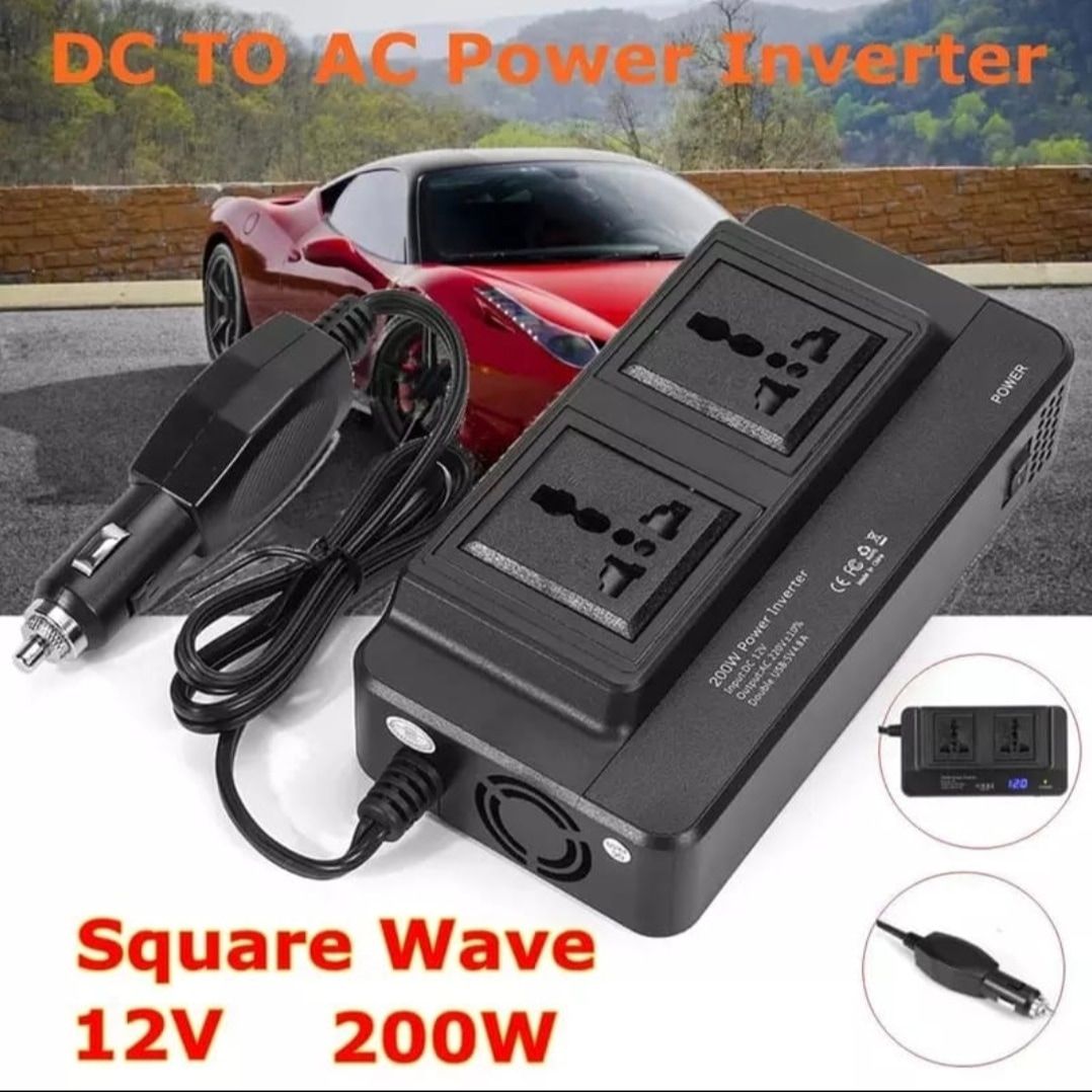 200W Car Power Inverter Dc to Ac 12V to 220V, Portable Vehicle Charger Converter with Dual USB Ports, Compact Design for Home, Travel, and Emergency Use, High-Efficiency Power Supply
