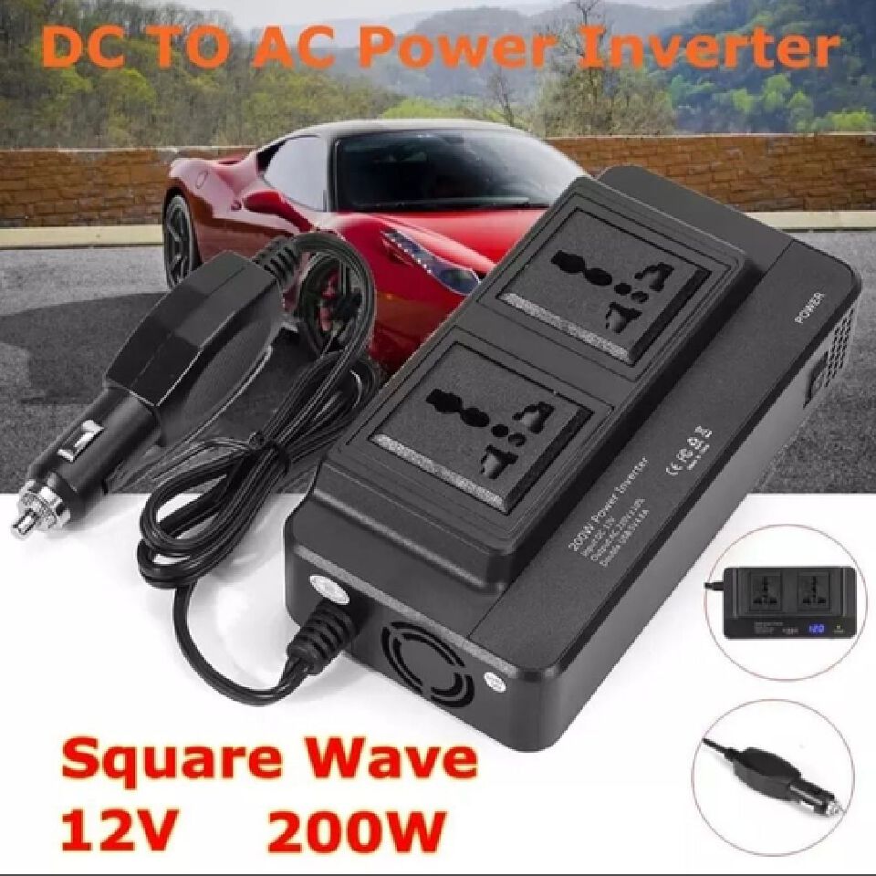 200W Car Power Inverter Dc to Ac 12V to 220V, Portable Vehicle Charger Converter with Dual USB Ports, Compact Design for Home, Travel, and Emergency Use, High-Efficiency Power Supply
