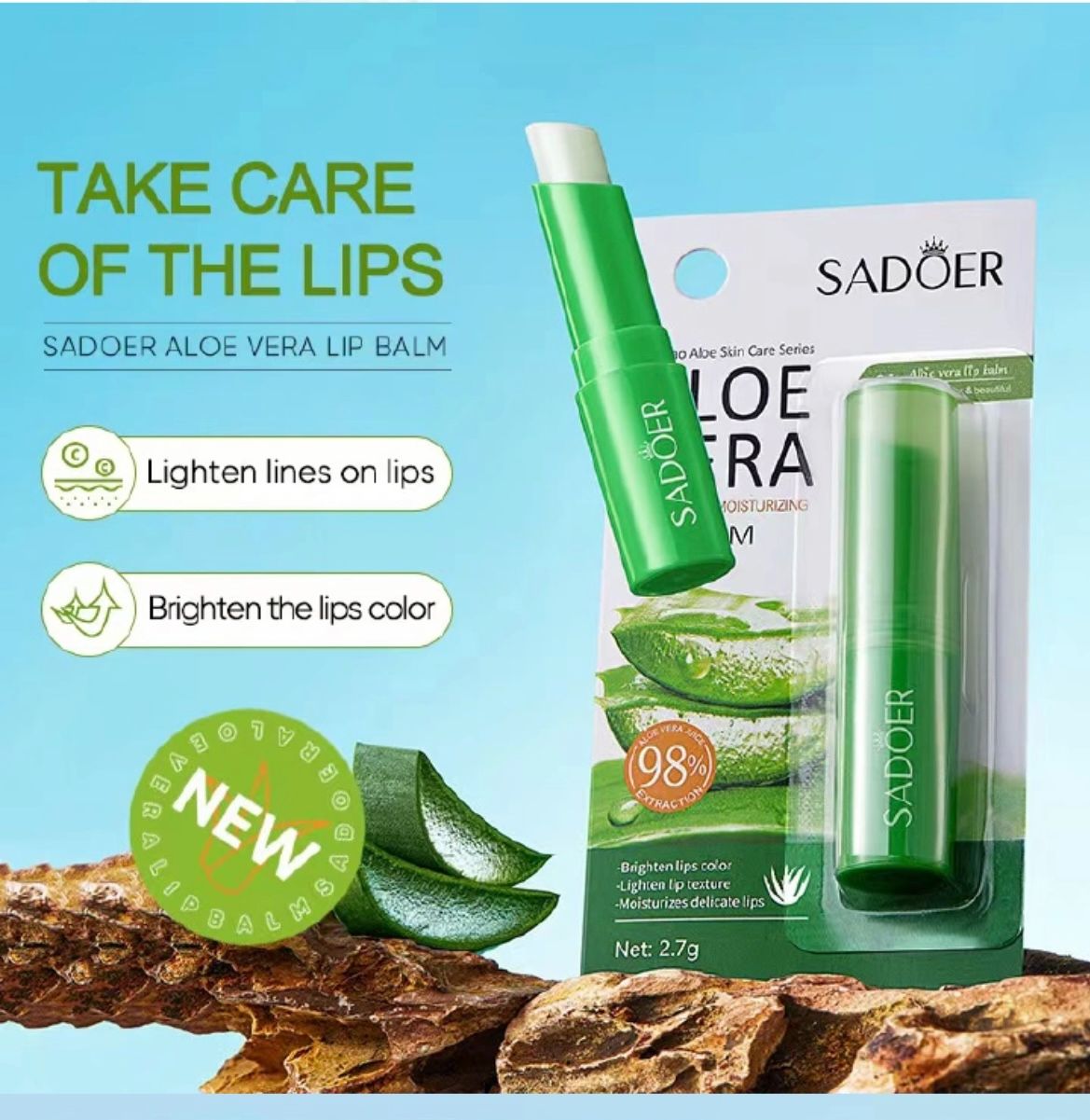 ORIGINAL SADOER 4 in 1 Skin Care Set Aloe Facial Cleanser  + Face Essence +Face Brightening Cream +Lipstick