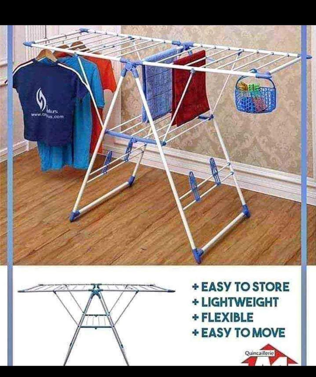▪️Foldable/Portable Clothes Drying And Hanging Rack✔️▪️Easy to carry around. It doesn't rust. It can be used on balconies and preferably for hanging machine washed clothes. You don't have to worry whe