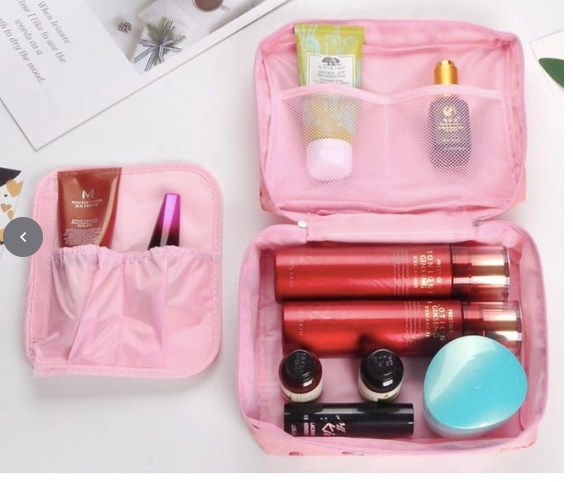 Women Travel Makeup Bags PU Leather Portable Large-Capacity Pouch Travel Waterproof Bathroom Washbag Multifunctional Toiletry Organizer Purse Cosmetic Bag Bathroom Toiletry Kit Box Lightweight Pouch