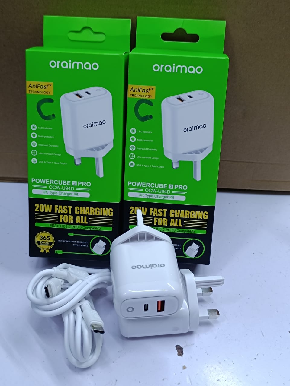 Oraimo Super Fast Charging 45W with Type-C to Type-C Cable – Full Charger (White)