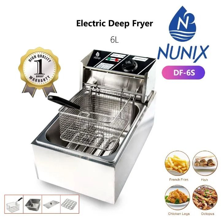 Nunix Single Tank Electric Fryer Chips Fryer Potato Chips Frying Machine 6L.