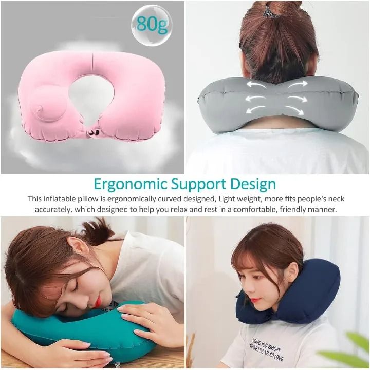 Inflatable Travel Pillow, Adjustable Inflatable Neck Pillow, Portable Inflatable Pillow U-Shaped， for Airplanes ,Traveling, Lumbar Support