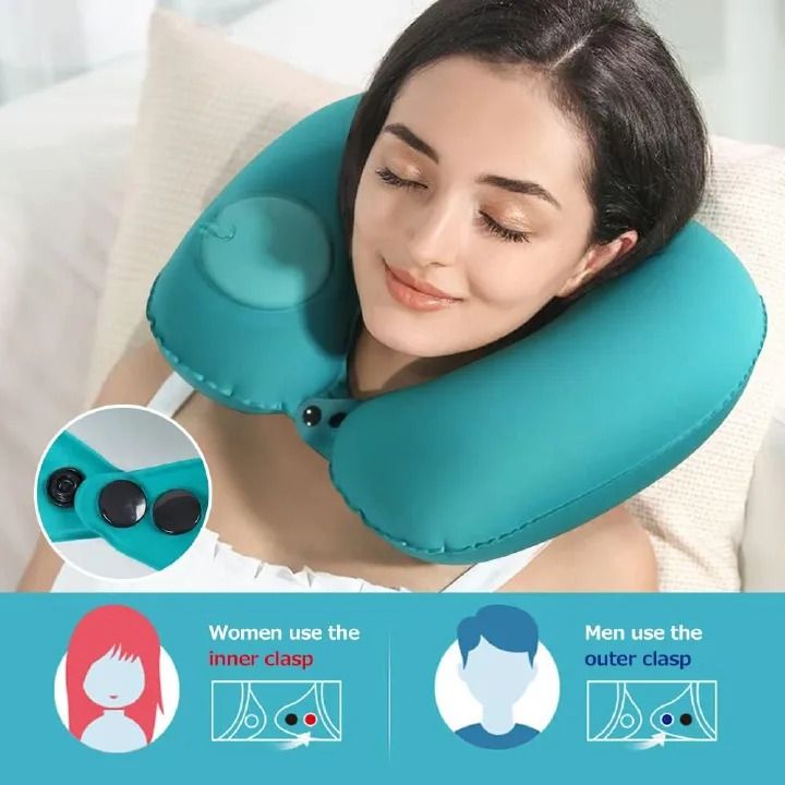 Inflatable Travel Pillow, Adjustable Inflatable Neck Pillow, Portable Inflatable Pillow U-Shaped， for Airplanes ,Traveling, Lumbar Support