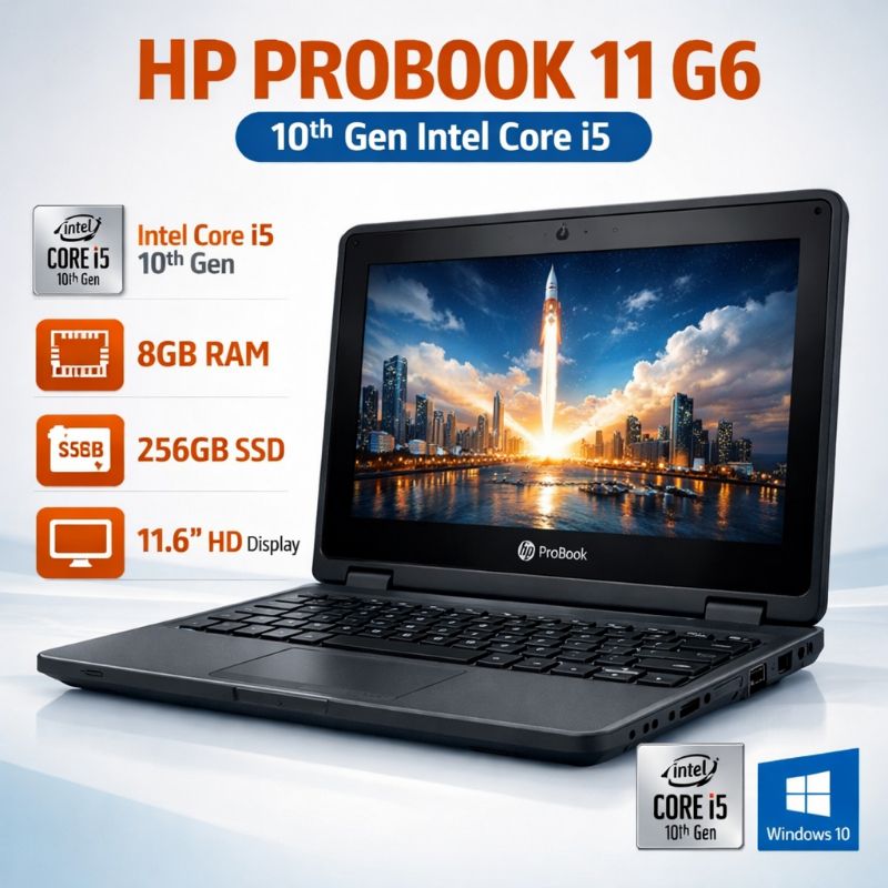 HP PROBOOK 11 G6 COI5 10TH GENERATION 8GBRAM 256GBSSD X360 TOUCHSCREEN 2-in-1 business laptop designed for portability, flexibility, and daily productivity