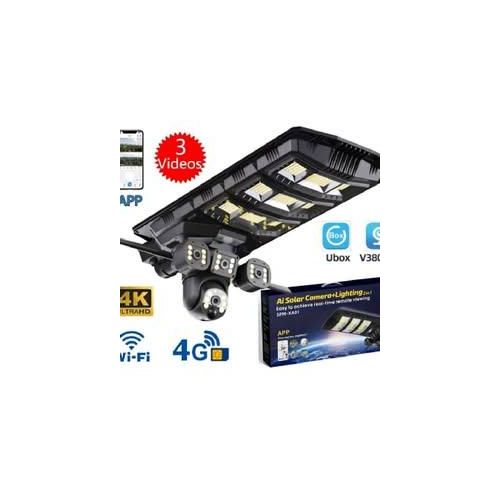 2-in-1 functionality: Combines a bright 450W LED flood light for illumination with a 12MP 4G cctv camera