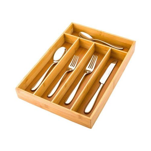 🍴 Bamboo Cutlery Organizer – 5 Slot Drawer Tray (33×24×4cm) 🌿✨ Keep your kitchen neat and stylish with this premium bamboo cutlery organizer, designed for smart storage and easy access