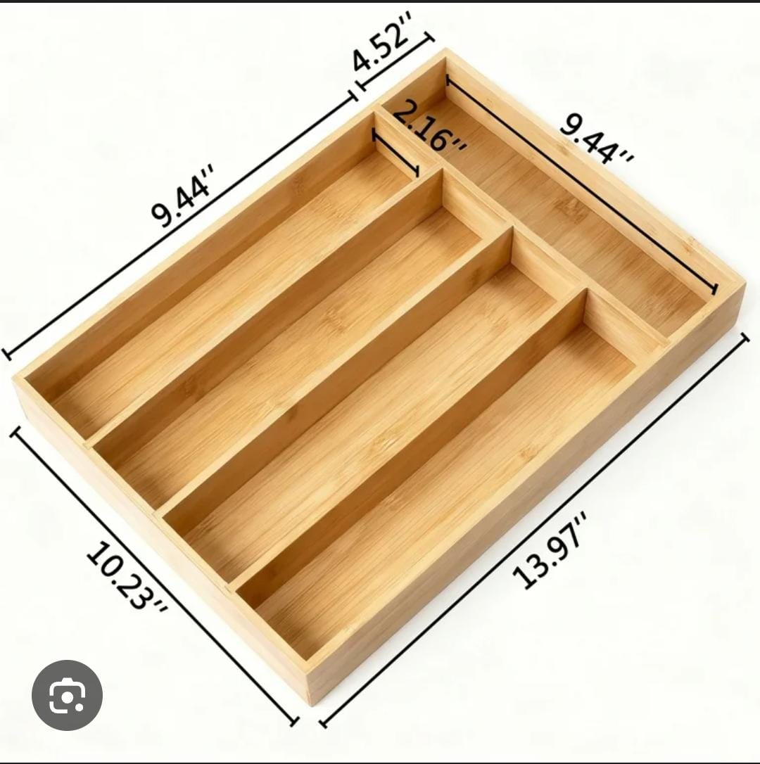 🍴 Bamboo Cutlery Organizer – 5 Slot Drawer Tray (33×24×4cm) 🌿✨ Keep your kitchen neat and stylish with this premium bamboo cutlery organizer, designed for smart storage and easy access