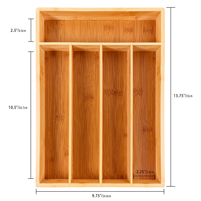 🍴 Bamboo Cutlery Organizer – 5 Slot Drawer Tray (33×24×4cm) 🌿✨ Keep your kitchen neat and stylish with this premium bamboo cutlery organizer, designed for smart storage and easy access