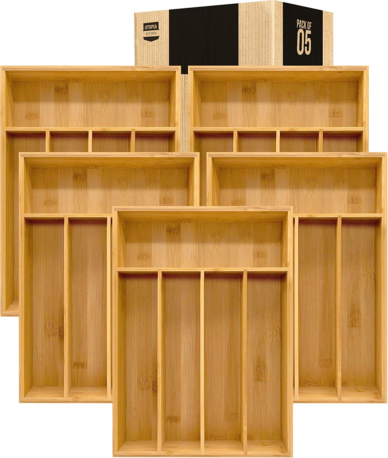 🍴 Bamboo Cutlery Organizer – 5 Slot Drawer Tray (33×24×4cm) 🌿✨ Keep your kitchen neat and stylish with this premium bamboo cutlery organizer, designed for smart storage and easy access