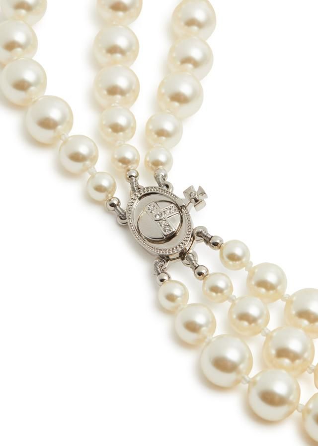 Three Row Bas Relief faux pearl choker