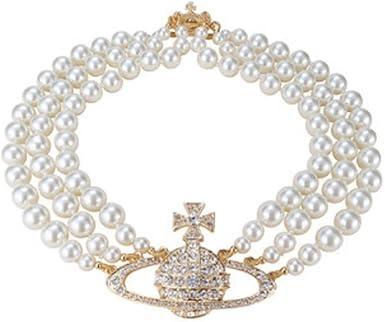 Three Row Bas Relief faux pearl choker