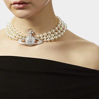 Three Row Bas Relief faux pearl choker