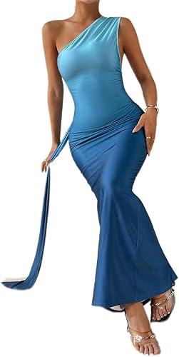 Tie Dye One Shoulder Dress Lady Sexy Party Bodycon Evening Dresses Women Summer Clothes Elegant Luxury Birthday Club Long Dress