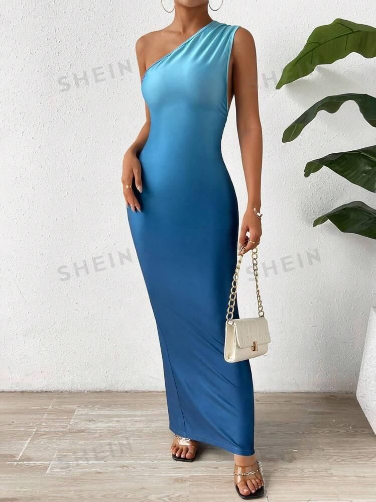 Tie Dye One Shoulder Dress Lady Sexy Party Bodycon Evening Dresses Women Summer Clothes Elegant Luxury Birthday Club Long Dress