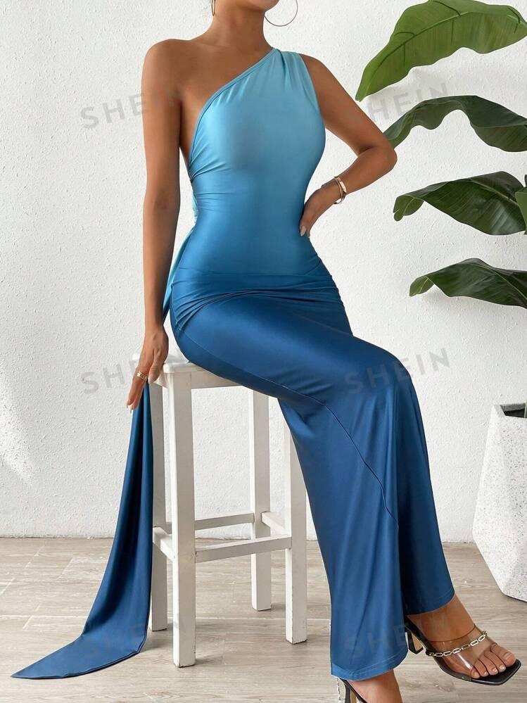 Tie Dye One Shoulder Dress Lady Sexy Party Bodycon Evening Dresses Women Summer Clothes Elegant Luxury Birthday Club Long Dress