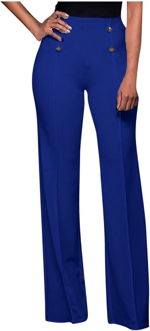 Women's Wide Leg Dress Pants Elastic High Waisted Lounge Palazzo Pants Comfy Loose Summer Office Business Casual Trousers