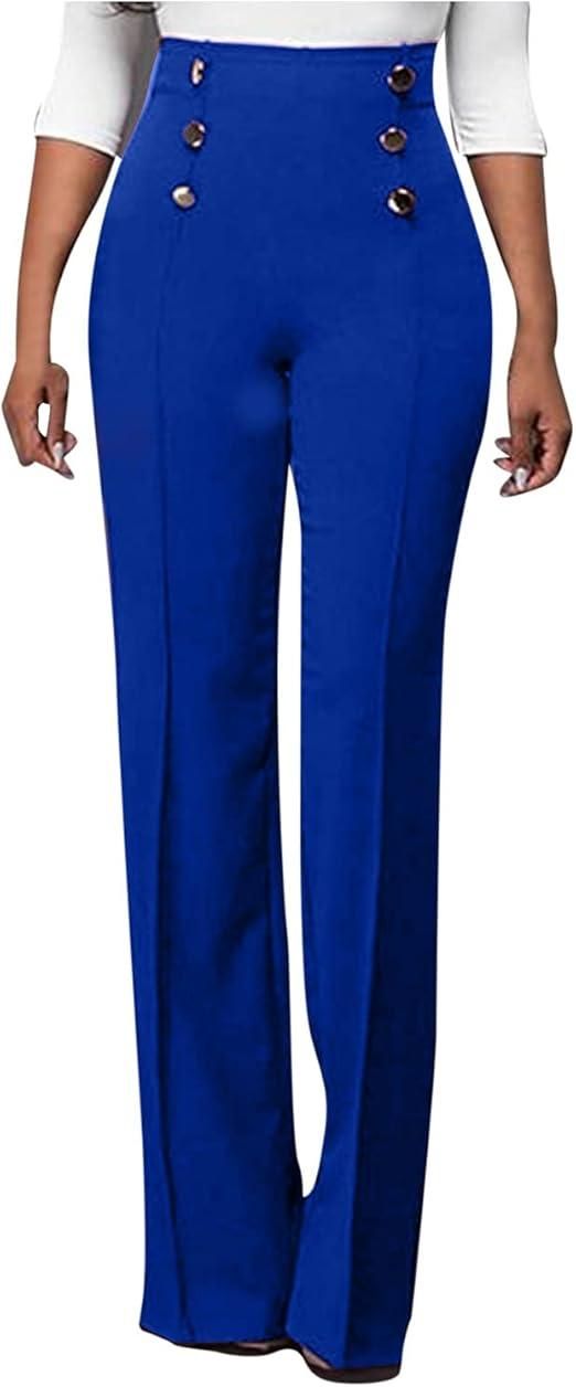Women's Wide Leg Dress Pants Elastic High Waisted Lounge Palazzo Pants Comfy Loose Summer Office Business Casual Trousers