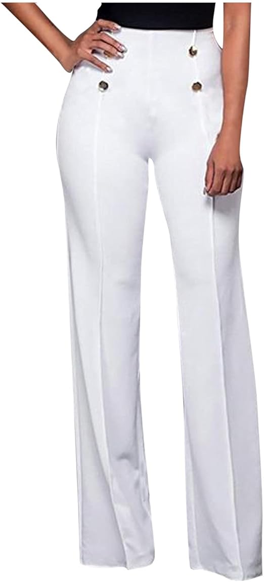 Women's Wide Leg Dress Pants Elastic High Waisted Lounge Palazzo Pants Comfy Loose Summer Office Business Casual Trousers