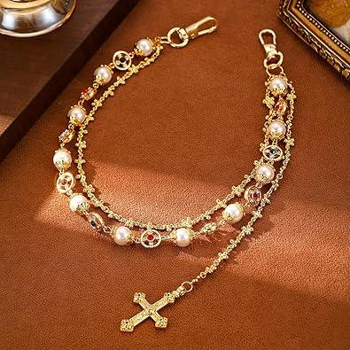 Layered Gold-tone Plated Pants Chain for Women Cross Luxury Faux Pearl Wallet Chain Jean Chains for Women