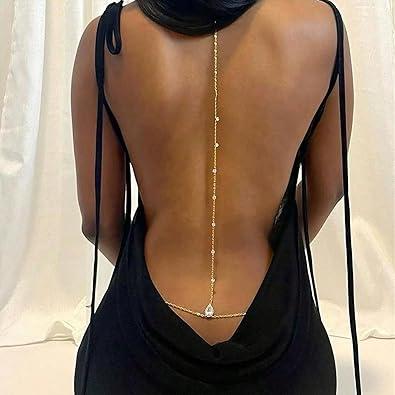 Back Necklace for Backless Dress Rhinestone Bridal Wedding Backdrop Necklace for Women Back Chain Body Jewelry