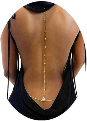 Back Necklace for Backless Dress Rhinestone Bridal Wedding Backdrop Necklace for Women Back Chain Body Jewelry