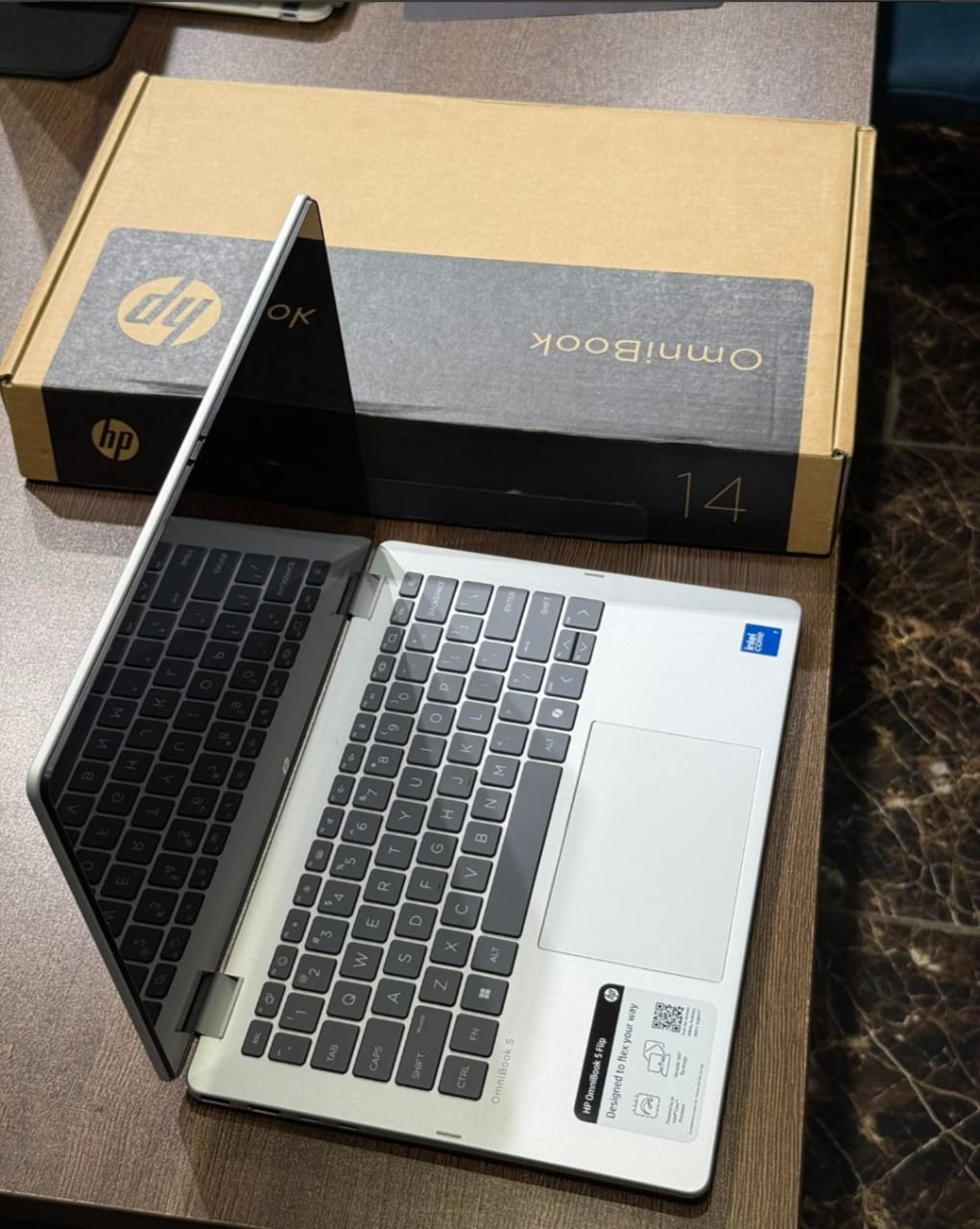 Brand New Hp Omnibook 5 Flip 14 inch Intel Core 7 16gb ram/512gb ssd Touchscreen x360 Integrated Intel Graphics Backlit keyboard with a free Laptop Bag and N-p9max headphone