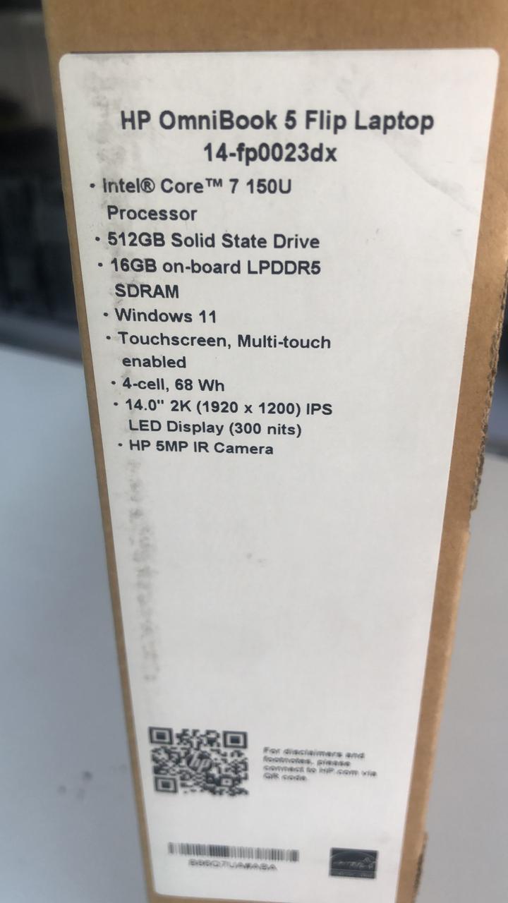 Brand New Hp Omnibook 5 Flip 14 inch Intel Core 7 16gb ram/512gb ssd Touchscreen x360 Integrated Intel Graphics Backlit keyboard with a free Laptop Bag and N-p9max headphone