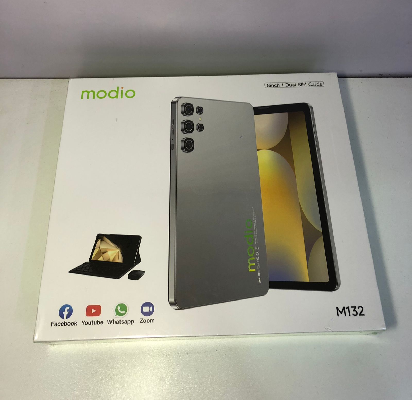 Modio M132 Android12 tablet with 8″ display, 8GB RAM, 512GB storage, 5000mAh battery, dual-sim, cameras, plus keyboard,mouse,flip cover ,pin ejector,OTG and stylus