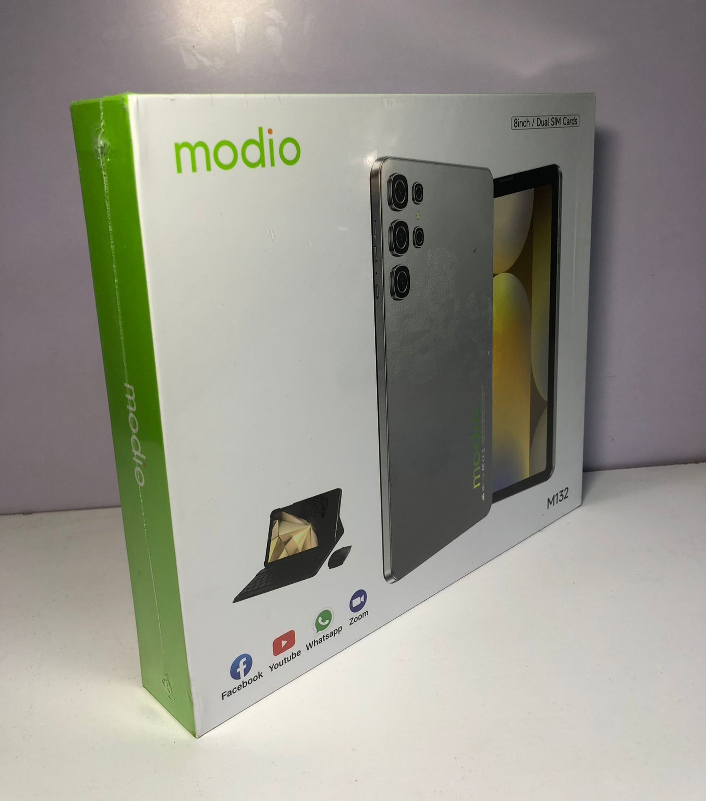 Modio M132 Android12 tablet with 8″ display, 8GB RAM, 512GB storage, 5000mAh battery, dual-sim, cameras, plus keyboard,mouse,flip cover ,pin ejector,OTG and stylus