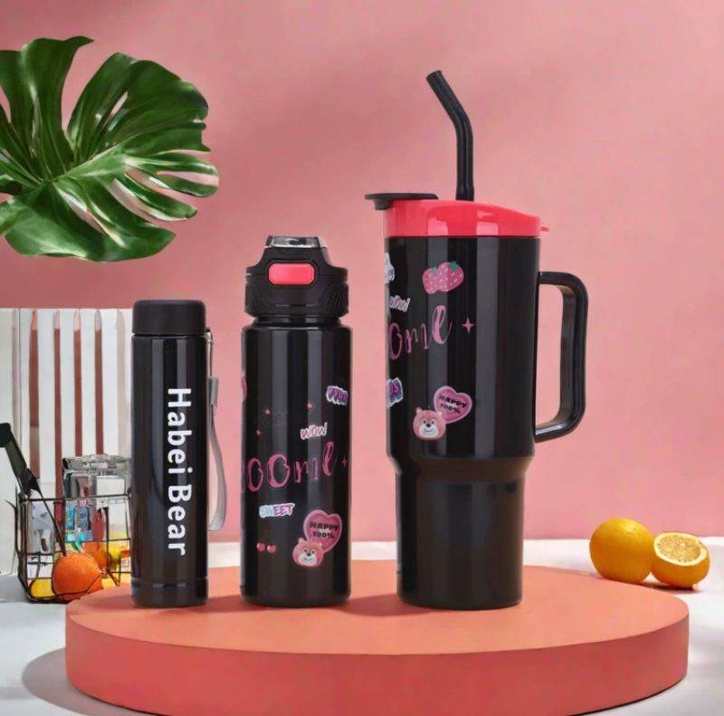 3PCS Set Water Bottles Frosted Gradient Water Bottle Car Cup Ice Bar Cup Plastic Sports Mug Large Capacity Coffee Cup Local fast delivery