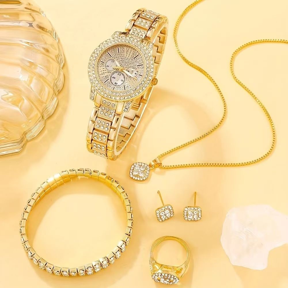 Women's Diamond Watch Ring Necklace Earrings Bracelet Set Fashion Wristwatch Female Casual Ladies Watches necklaces, rings, necklaces earrings Girl watch sets Local fast delivery