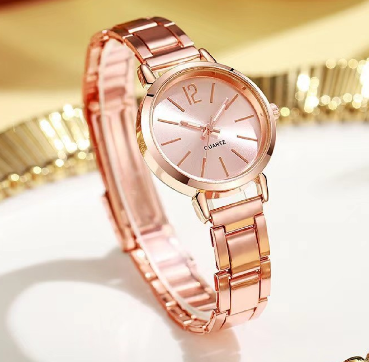 4pc Women's Diamond Watch Ring Necklace Earrings Bracelet Set Fashion Wristwatch Female Casual Ladies watch girl watches Necklace ring earrings Local fast delivery