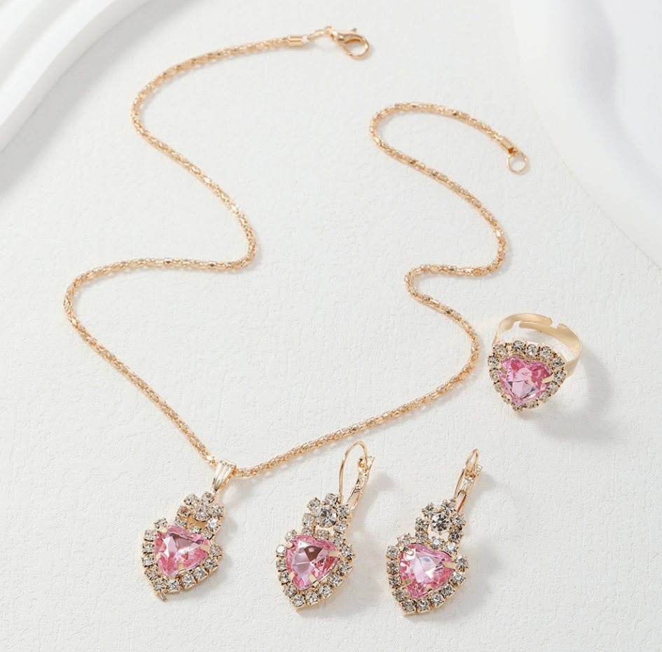 4pc Women's Diamond Watch Ring Necklace Earrings Bracelet Set Fashion Wristwatch Female Casual Ladies watch girl watches Necklace ring earrings Local fast delivery