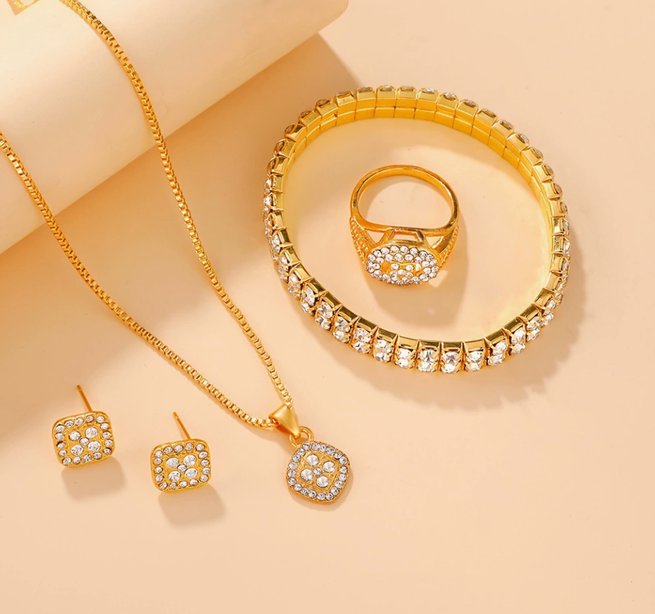 Women's Diamond Watch Ring Necklace Earrings Bracelet Set Fashion Wristwatch Female Casual Ladies Watches necklaces, rings, necklaces earrings Girl watch sets Local fast delivery