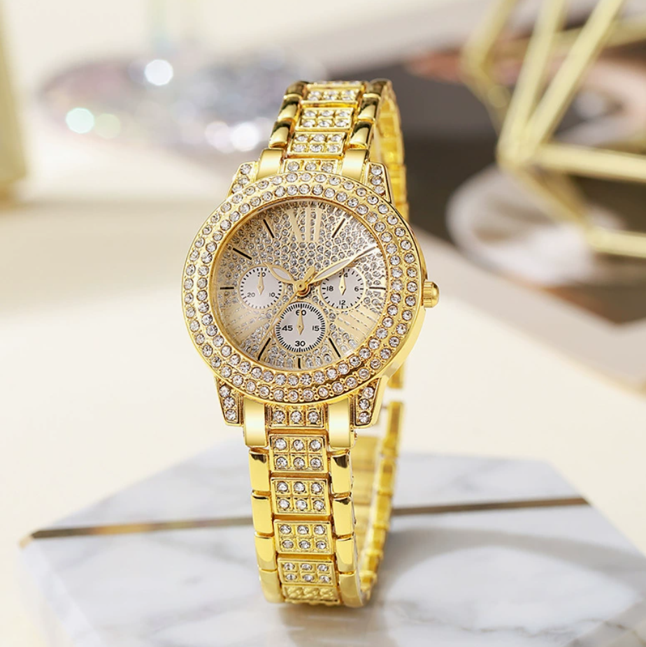 Women's Diamond Watch Ring Necklace Earrings Bracelet Set Fashion Wristwatch Female Casual Ladies Watches necklaces, rings, necklaces earrings Girl watch sets Local fast delivery