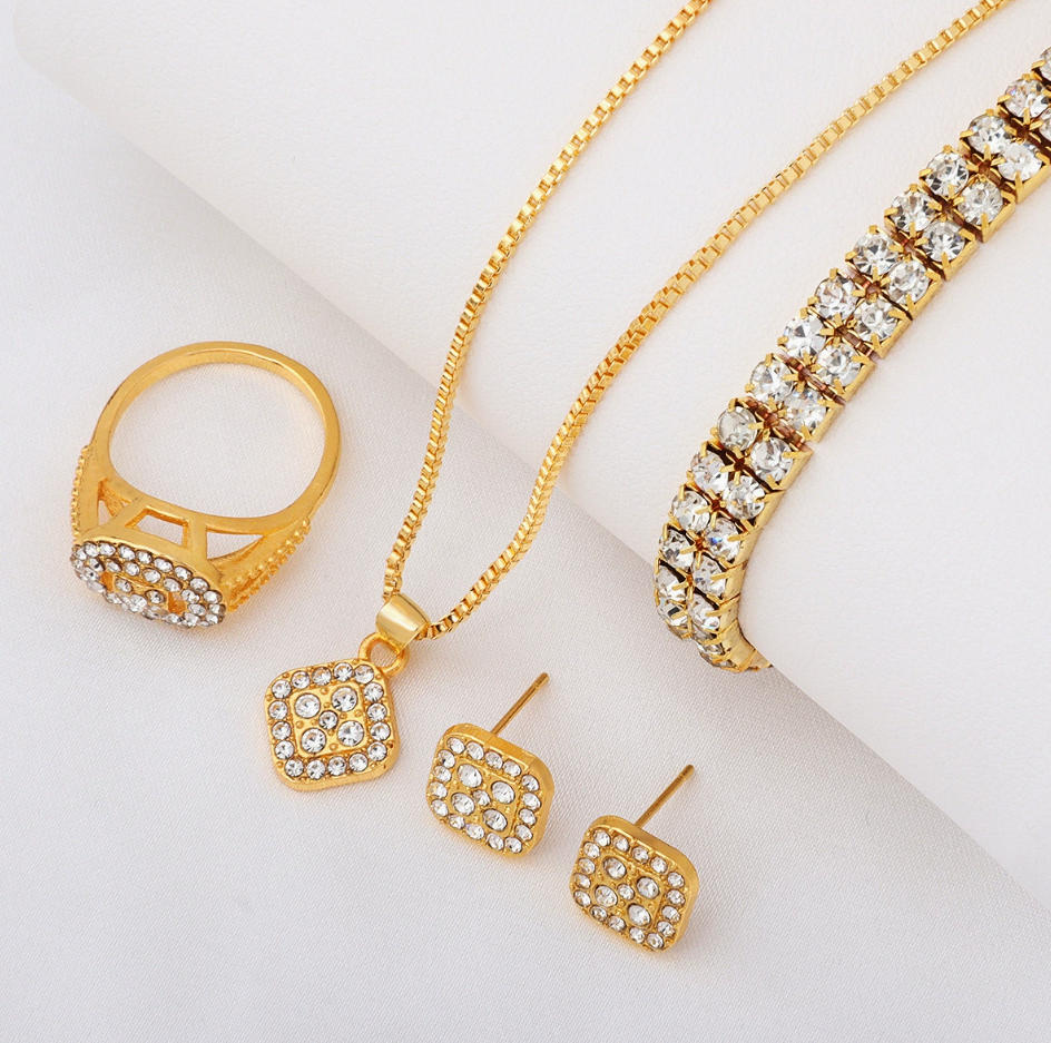 Women's Diamond Watch Ring Necklace Earrings Bracelet Set Fashion Wristwatch Female Casual Ladies Watches necklaces, rings, necklaces earrings Girl watch sets Local fast delivery