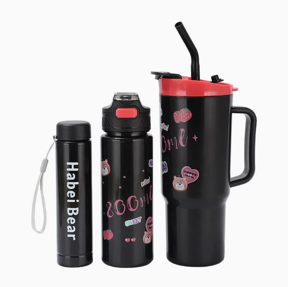 3PCS Set Water Bottles Frosted Gradient Water Bottle Car Cup Ice Bar Cup Plastic Sports Mug Large Capacity Coffee Cup Local fast delivery