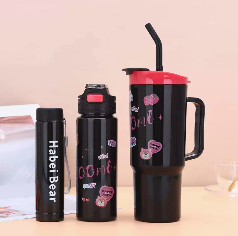 3PCS Set Water Bottles Frosted Gradient Water Bottle Car Cup Ice Bar Cup Plastic Sports Mug Large Capacity Coffee Cup Local fast delivery