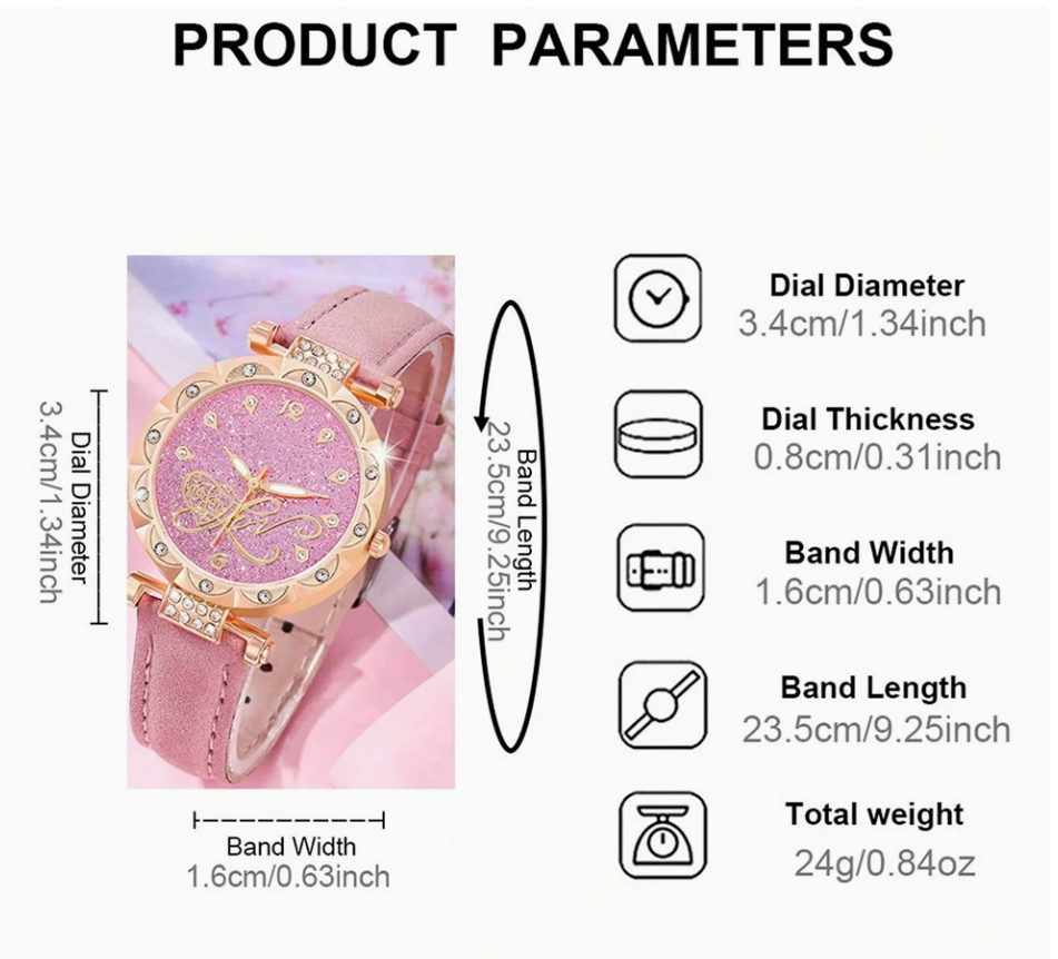 Ladies Watch 5pcs Set Watches for Women Leather Band Simple Casual Women's Analog WristWatch Bracelet Gift Montre Femm Watch  Ring Earrings Necklace Bracelet girl watch set Local fast delivery