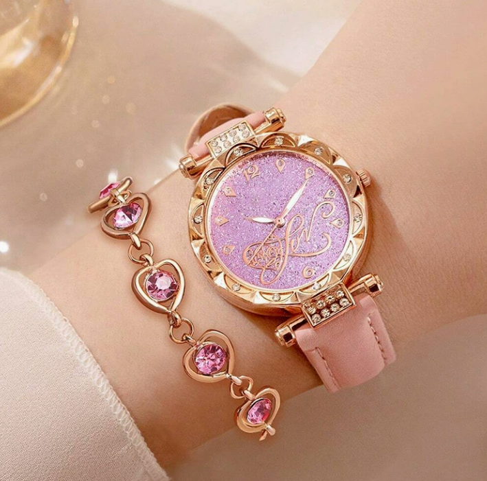 Ladies Watch 5pcs Set Watches for Women Leather Band Simple Casual Women's Analog WristWatch Bracelet Gift Montre Femm Watch  Ring Earrings Necklace Bracelet girl watch set Local fast delivery